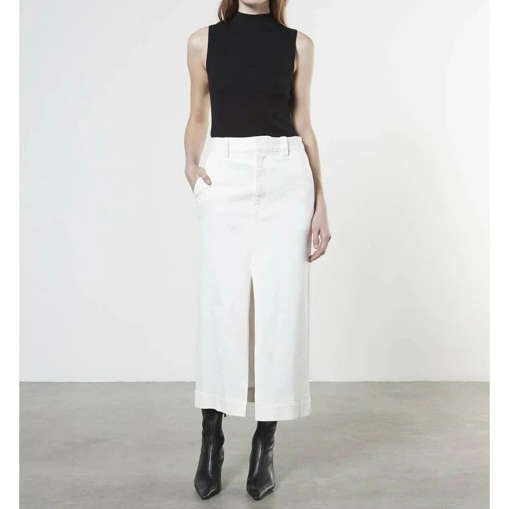 ENZA COSTA Midi Skirt Women 2 Medium White Soft Slouch Denim Straight Pencil - Picture 1 of 7